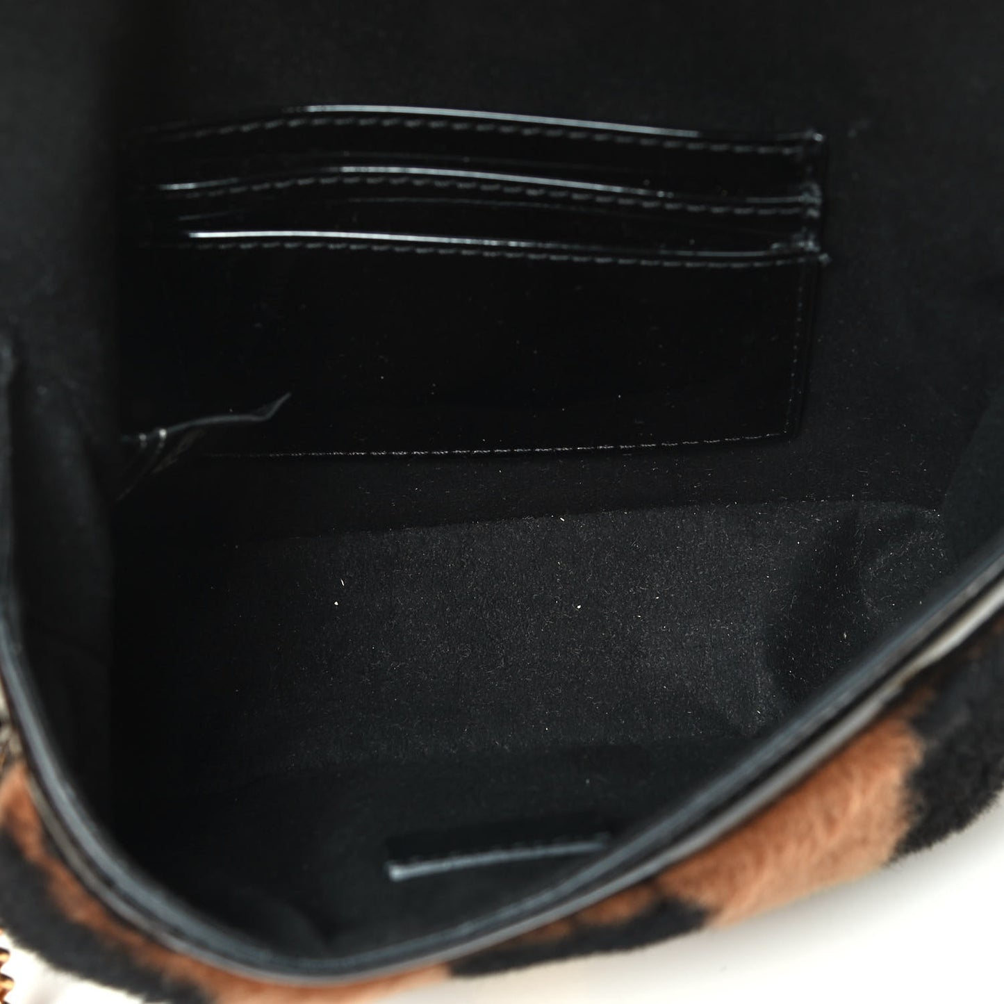 Shearling Vitello Vernice Mou Pequin Striped Mini Baguette Tobacco Black