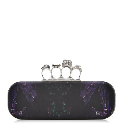 Alexander McQueen Silk Moth Print Knucklebox Clutch Black Purple 1 of 8