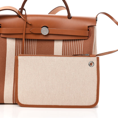Hermes Vache Hunter Toile H Vibration Herbag Zip Retourne 31 PM Fauve Ecru Beige 10 of 12