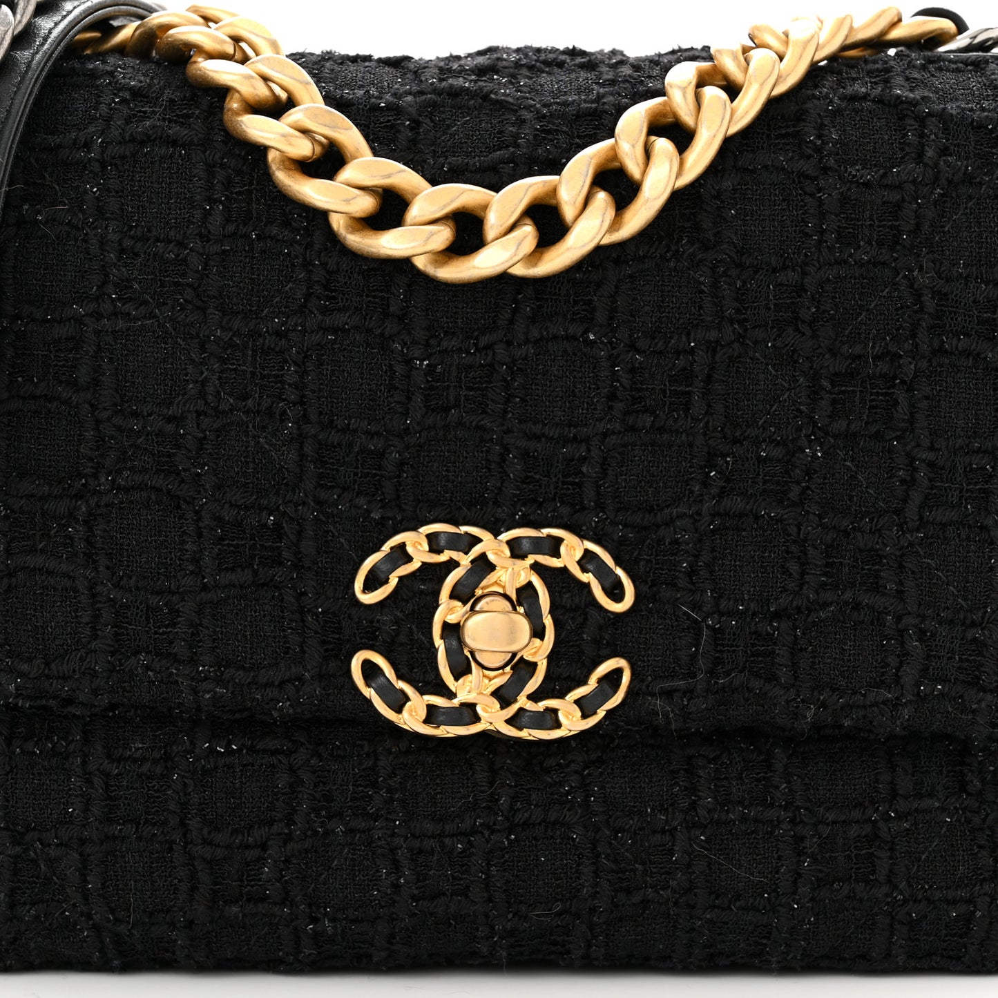 Tweed Quilted Medium Chanel 19 Flap Black