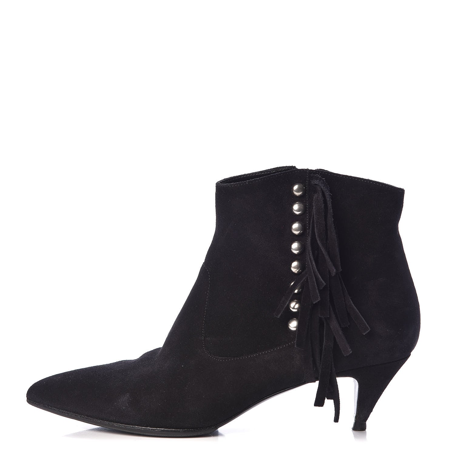 Saint Laurent Suede Fringe Cat Ankle Boots 36.5 Black 1 of 12