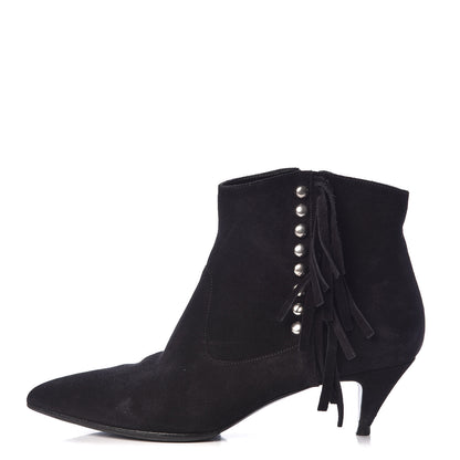 Saint Laurent Suede Fringe Cat Ankle Boots 36.5 Black 1 of 12