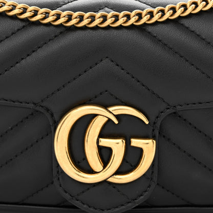Gucci Calfskin Matelasse Super Mini GG Marmont Shoulder Bag Black 8 of 11