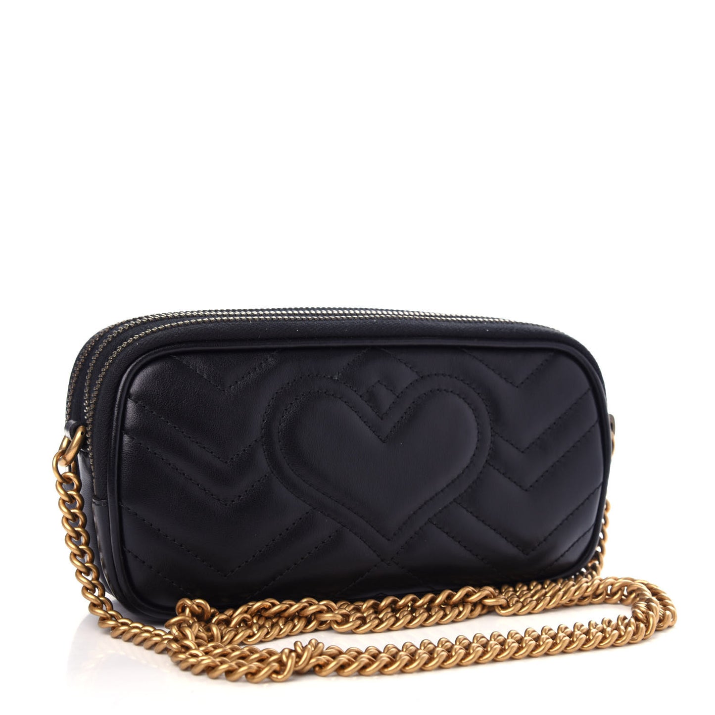Calfskin Matelasse Mini GG Marmont Chain Crossbody Bag Black