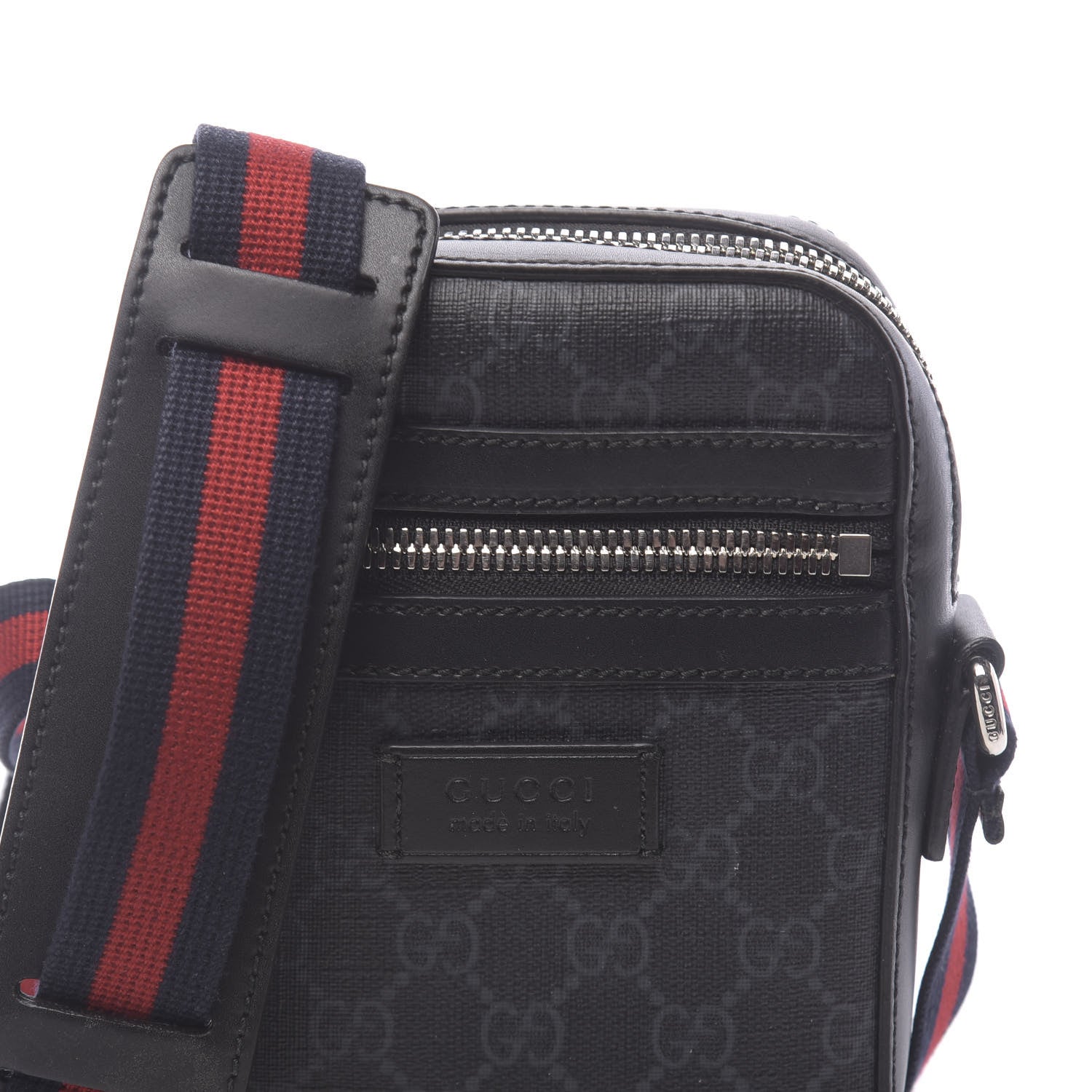 Gucci GG Supreme Monogram Appia Calfskin Web Small Camera Messenger Bag Black Grey 8 of 10
