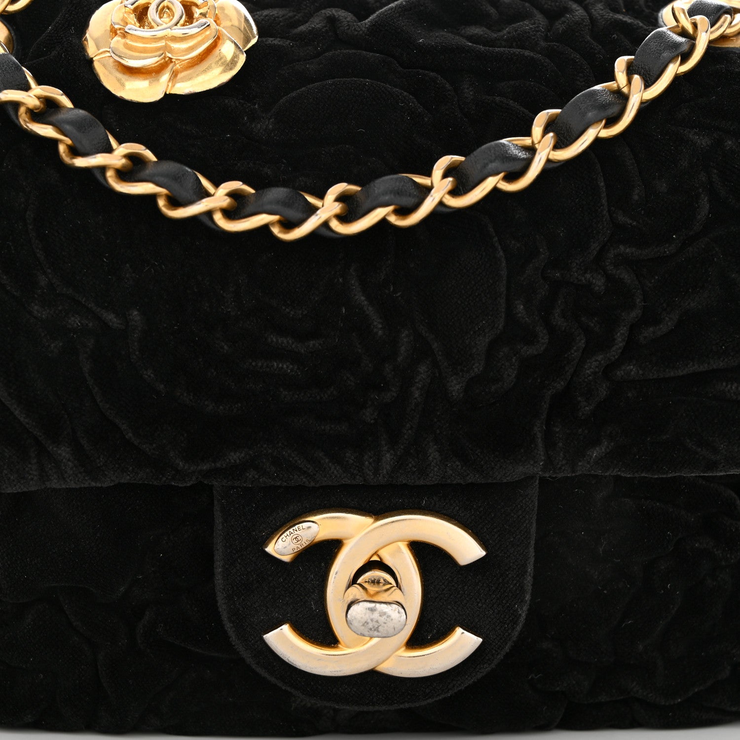 Chanel Velvet Camellia Embossed Mini Square Flap Black 9 of 12