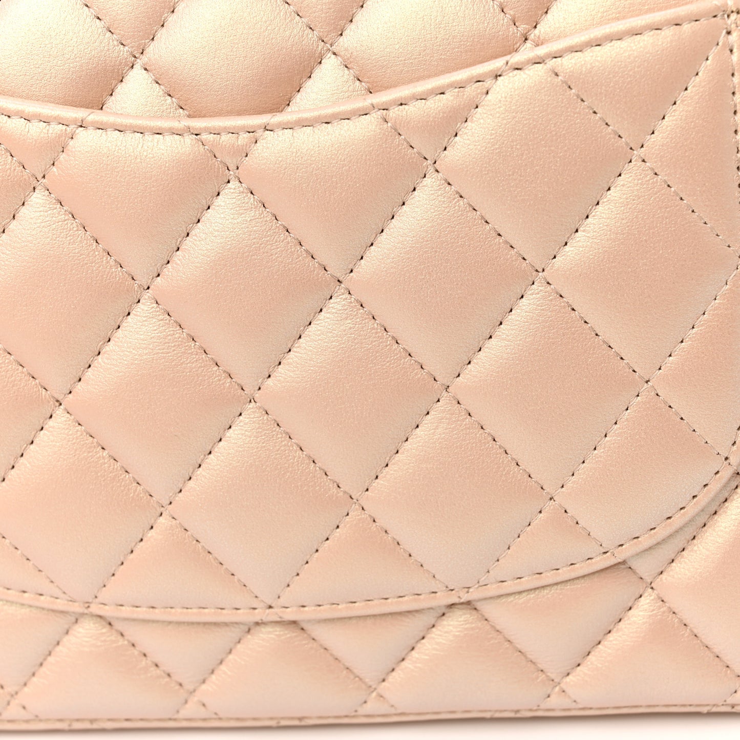 Iridescent Calfskin Quilted Medium Double Flap Beige