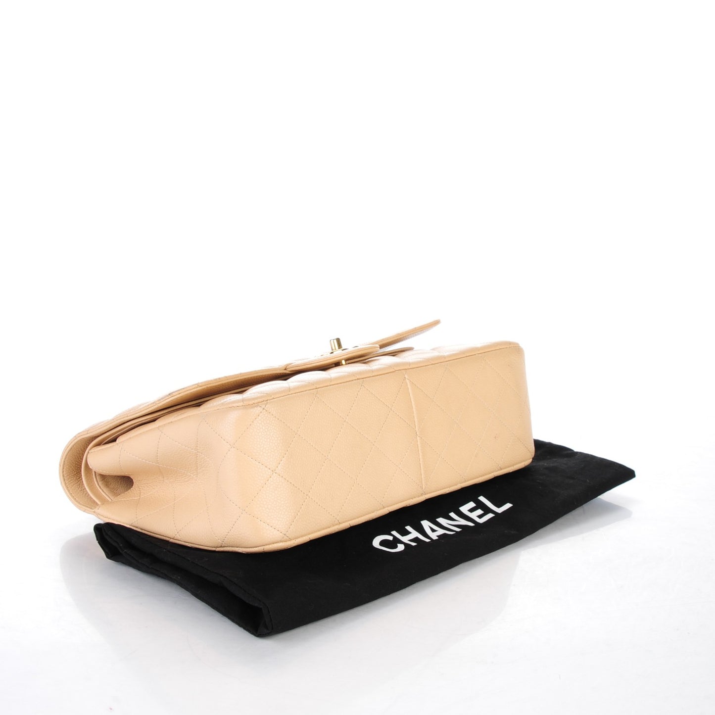 Caviar Quilted Jumbo Double Flap Beige Clair
