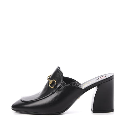 Gucci Malaga Kid Horsebit Princetown Mid Heel Mules 38 Black 1 of 9