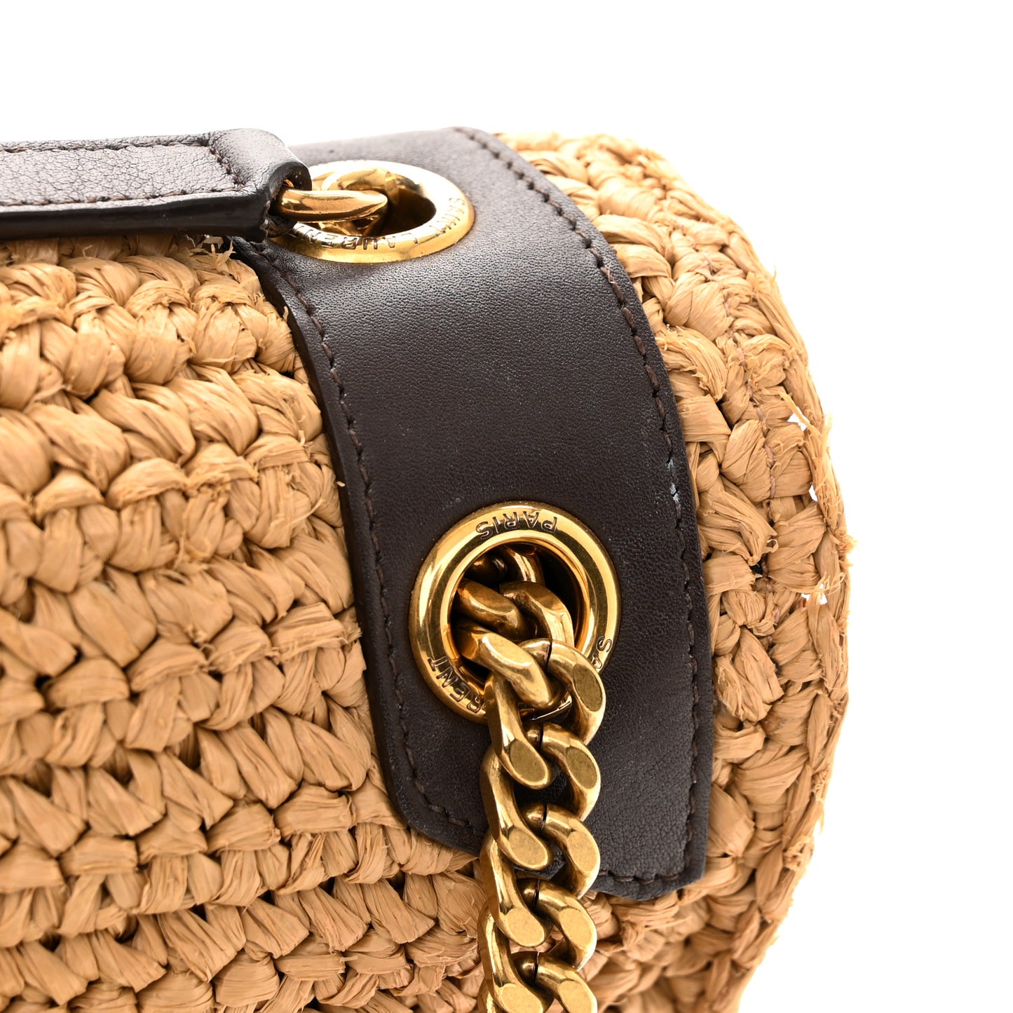 Raffia Calfskin Monogram Medium Niki Chain Satchel Natural
