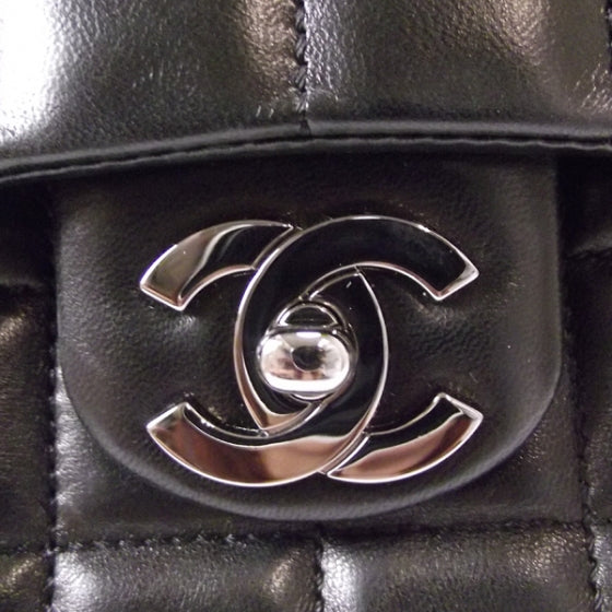 Lambskin East West Chocolate Bar Chain Flap Black