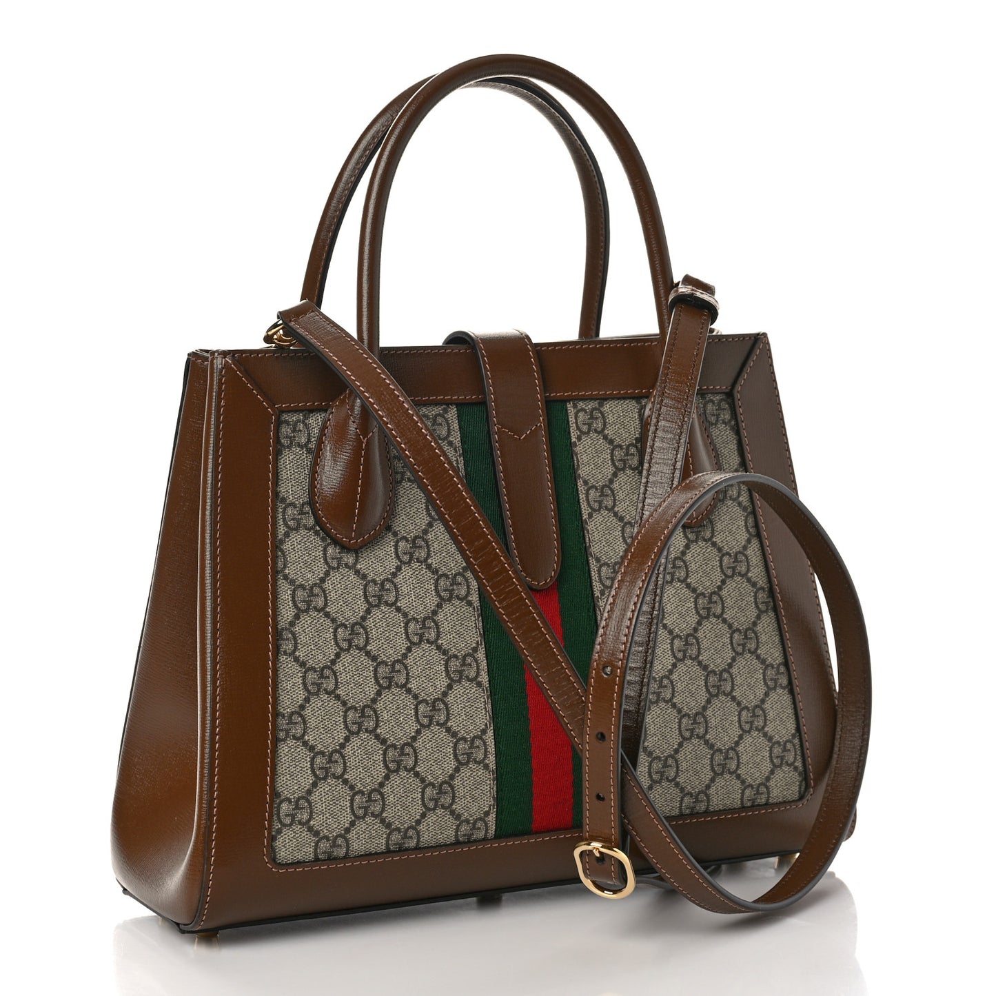 GG Supreme Monogram Azalea Calfskin Web Medium Jackie 1961 Tote Beige Ebony Brown Sugar