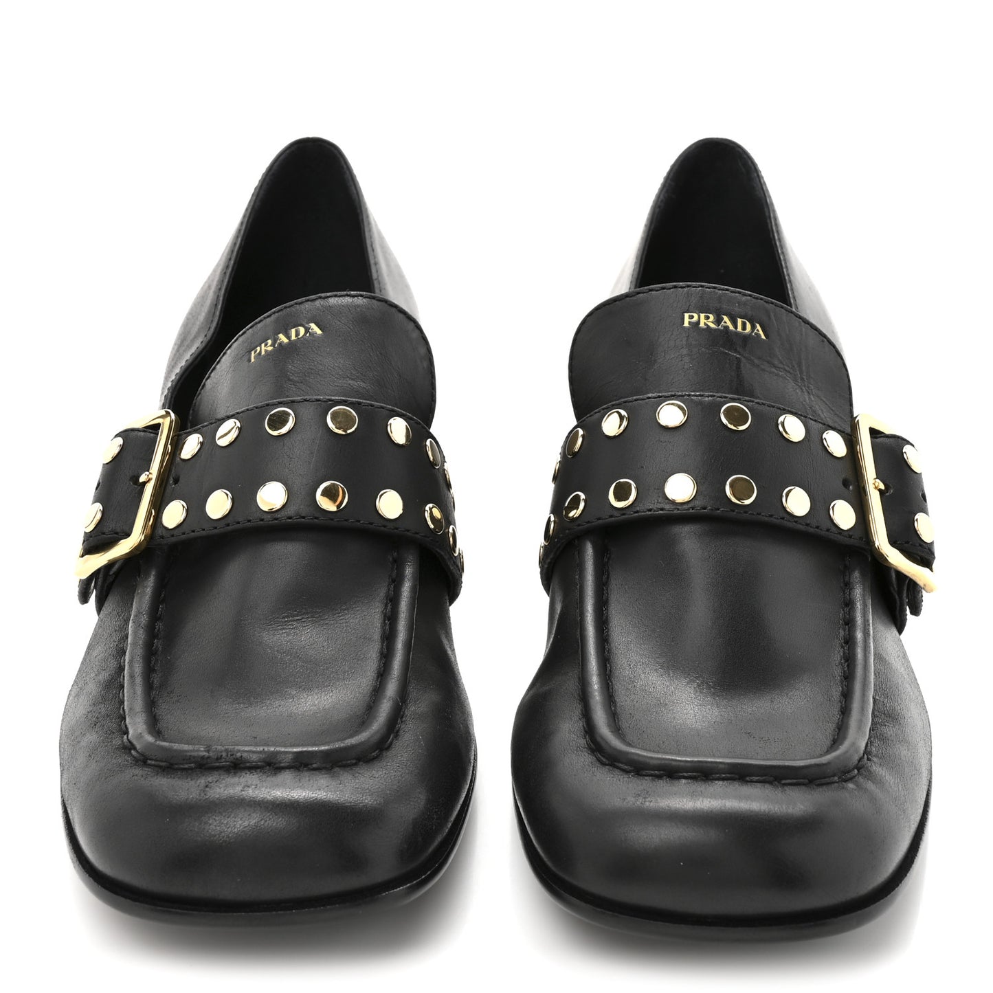Calfskin Modellerie Stud Loafers 39.5 Black
