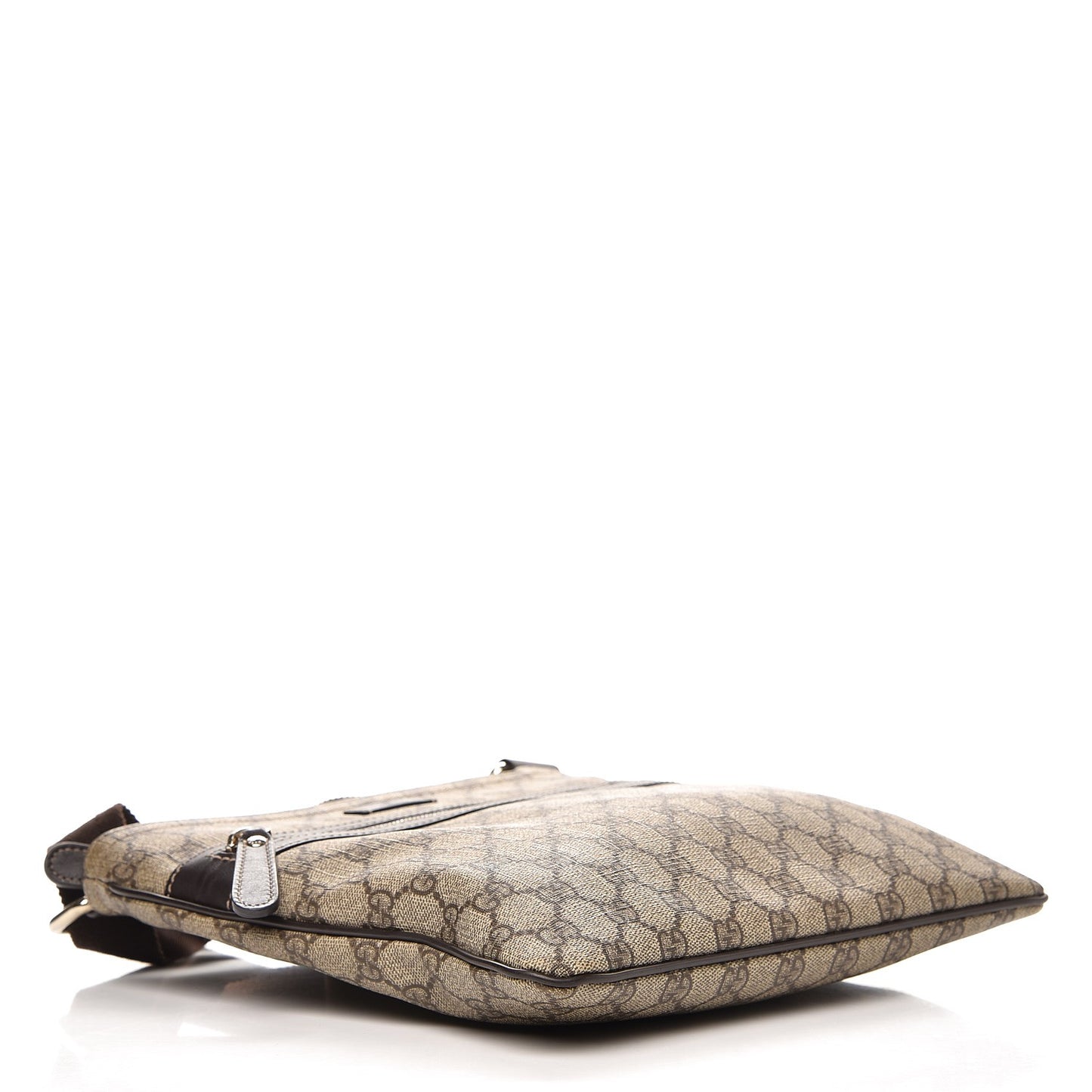GG Supreme Monogram Selleria Calfskin Small Flat Side Zip Messenger Bag Beige Ebony Cocoa Dark Chocolate