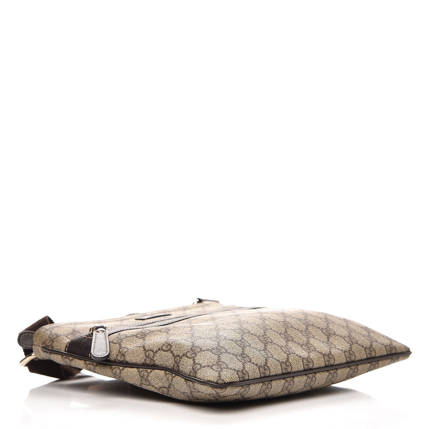 Gucci GG Supreme Monogram Selleria Calfskin Small Flat Side Zip Messenger Bag Beige Ebony Cocoa Dark Chocolate 4 of 11