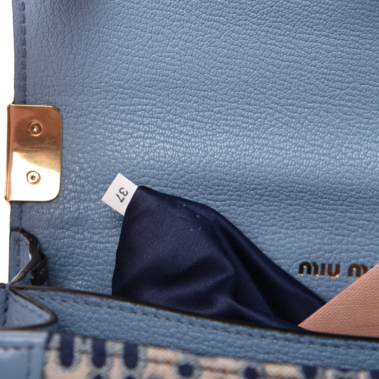 Miu Miu Jacquard Madras Confidential Logo Shoulder Bag Blue 11 of 12