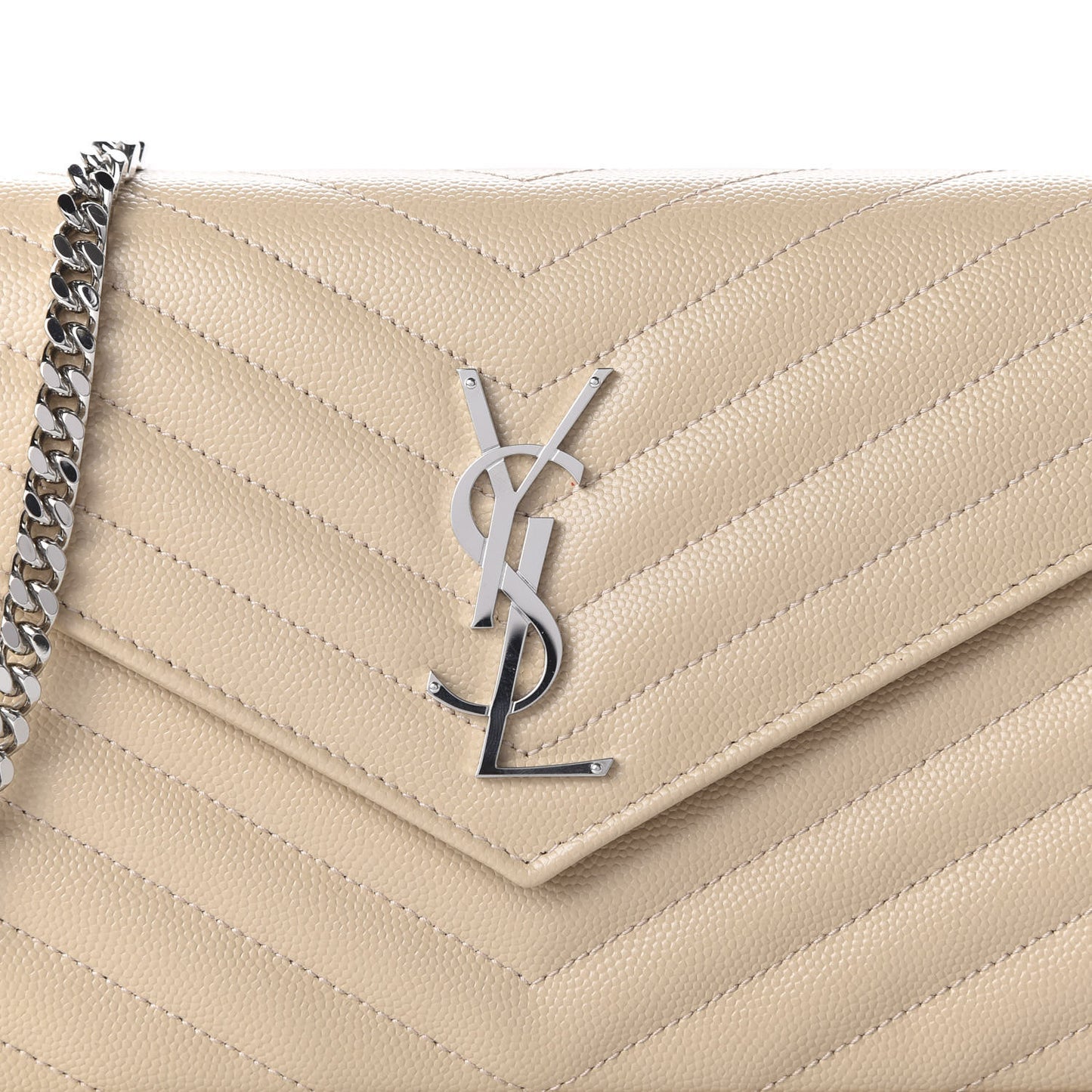 Grain De Poudre Matelasse Chevron Monogram Chain Wallet Nude Powder