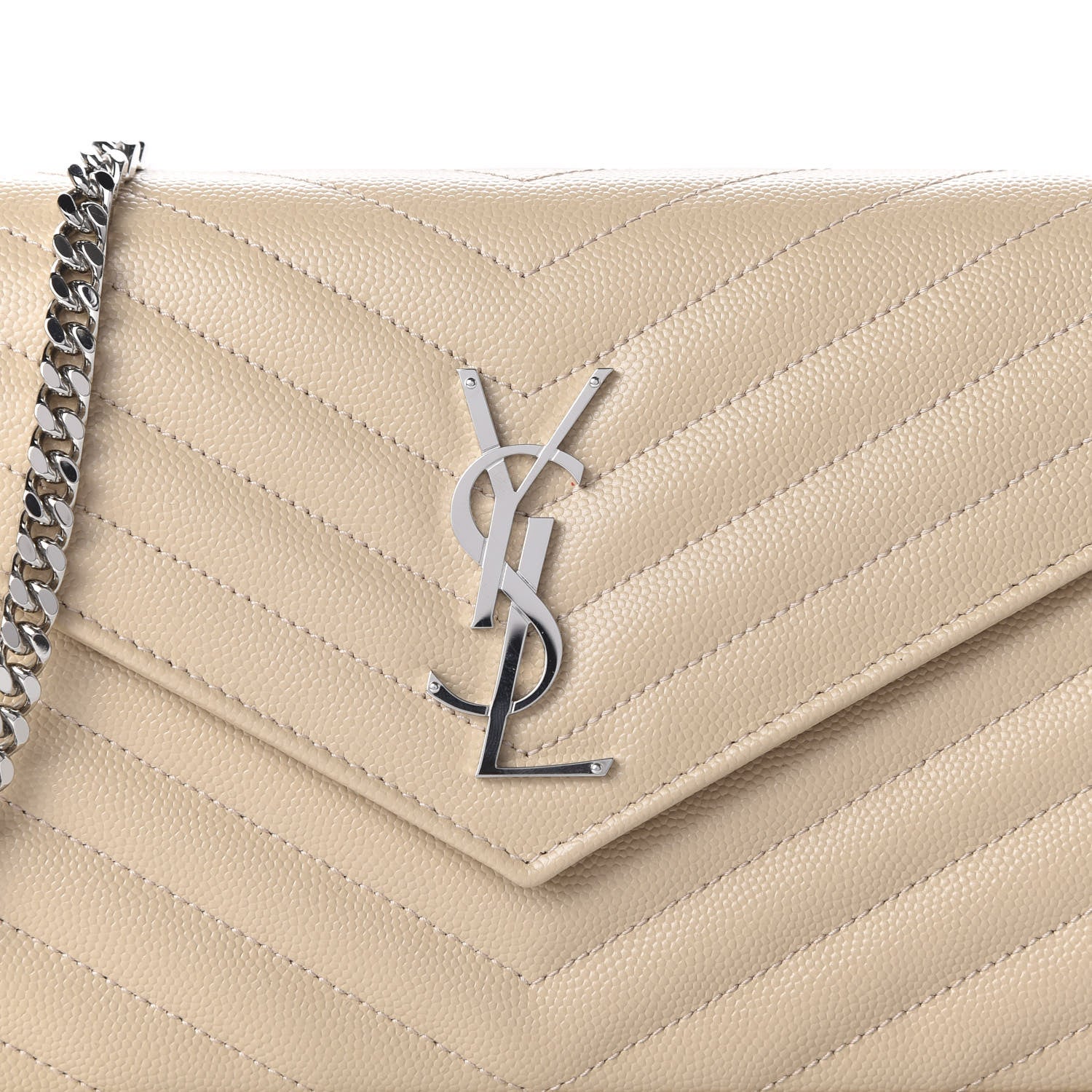 Saint Laurent Grain De Poudre Matelasse Chevron Monogram Chain Wallet Nude Powder 9 of 10