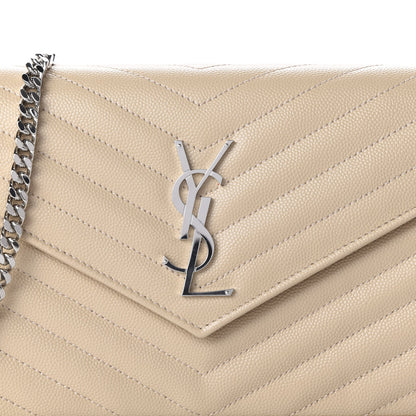 Saint Laurent Grain De Poudre Matelasse Chevron Monogram Chain Wallet Nude Powder 9 of 10