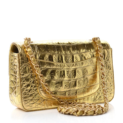 Chanel Metallic Calfskin Crocodile Embossed Cocodile Rectangular Mini Flap Gold 3 of 11