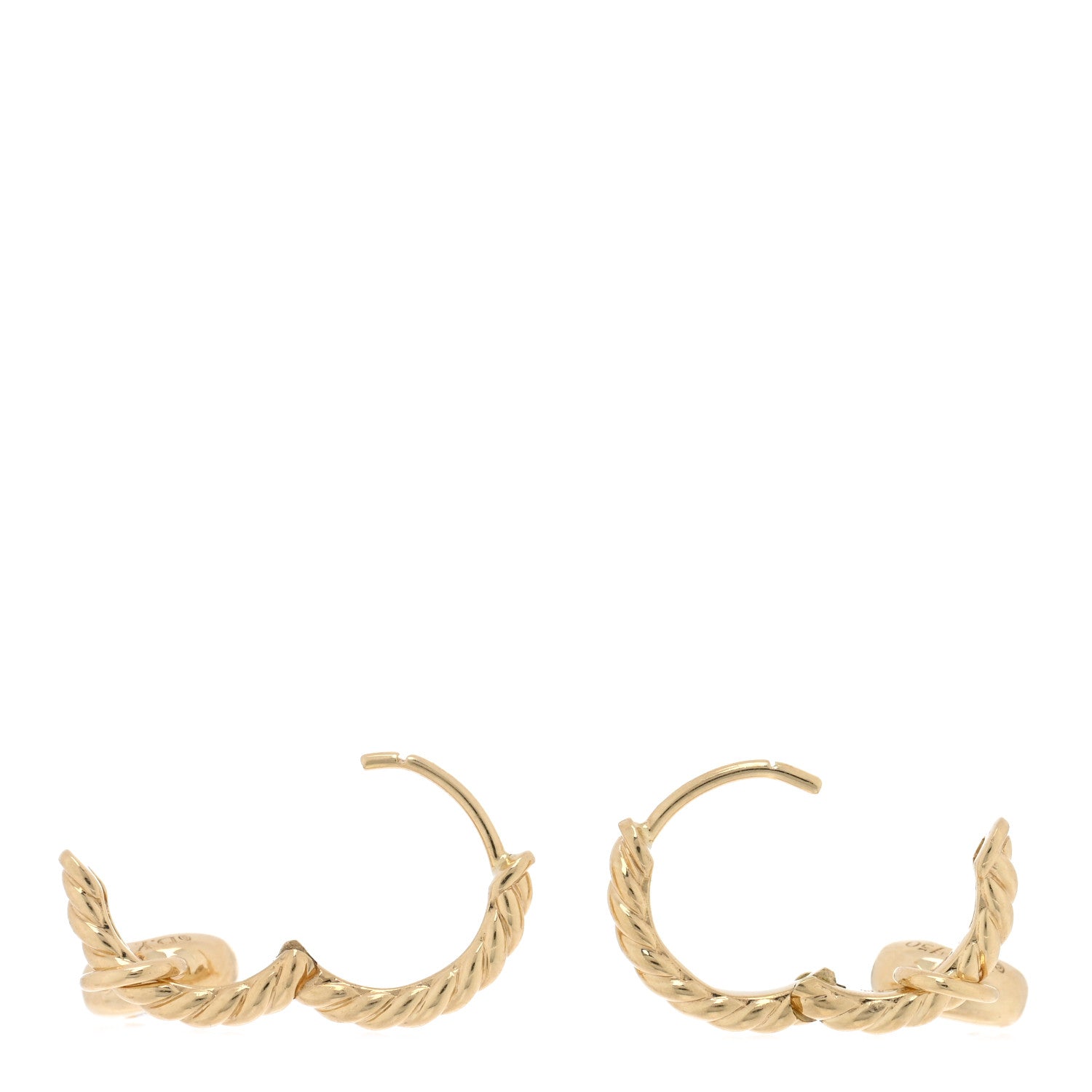 David Yurman 18K Yellow Gold Diamond Petite Cable Huggie Hoop Drop Earrings 3 of 4