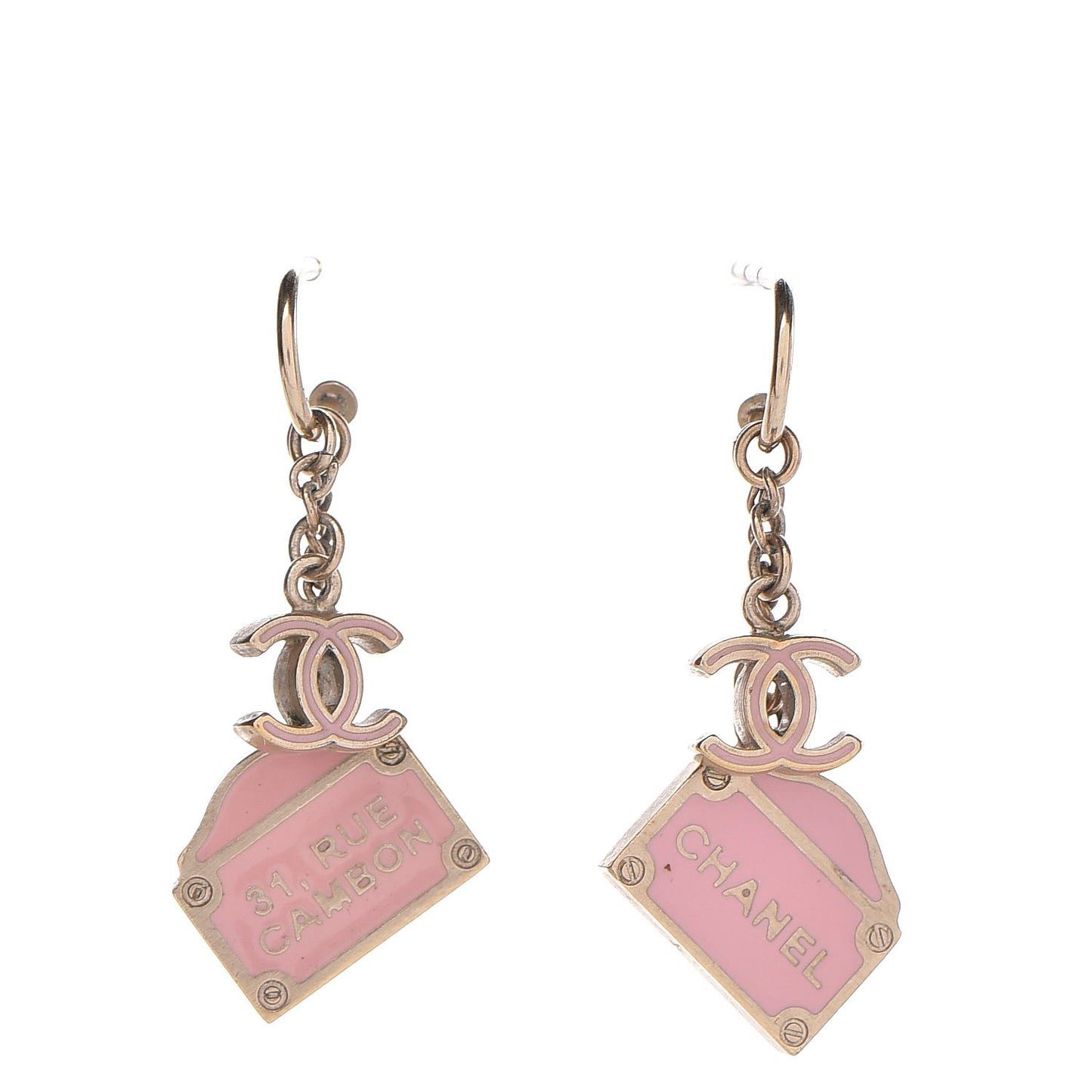 Enamel Rue Cambon CC Earrings Pink Gold