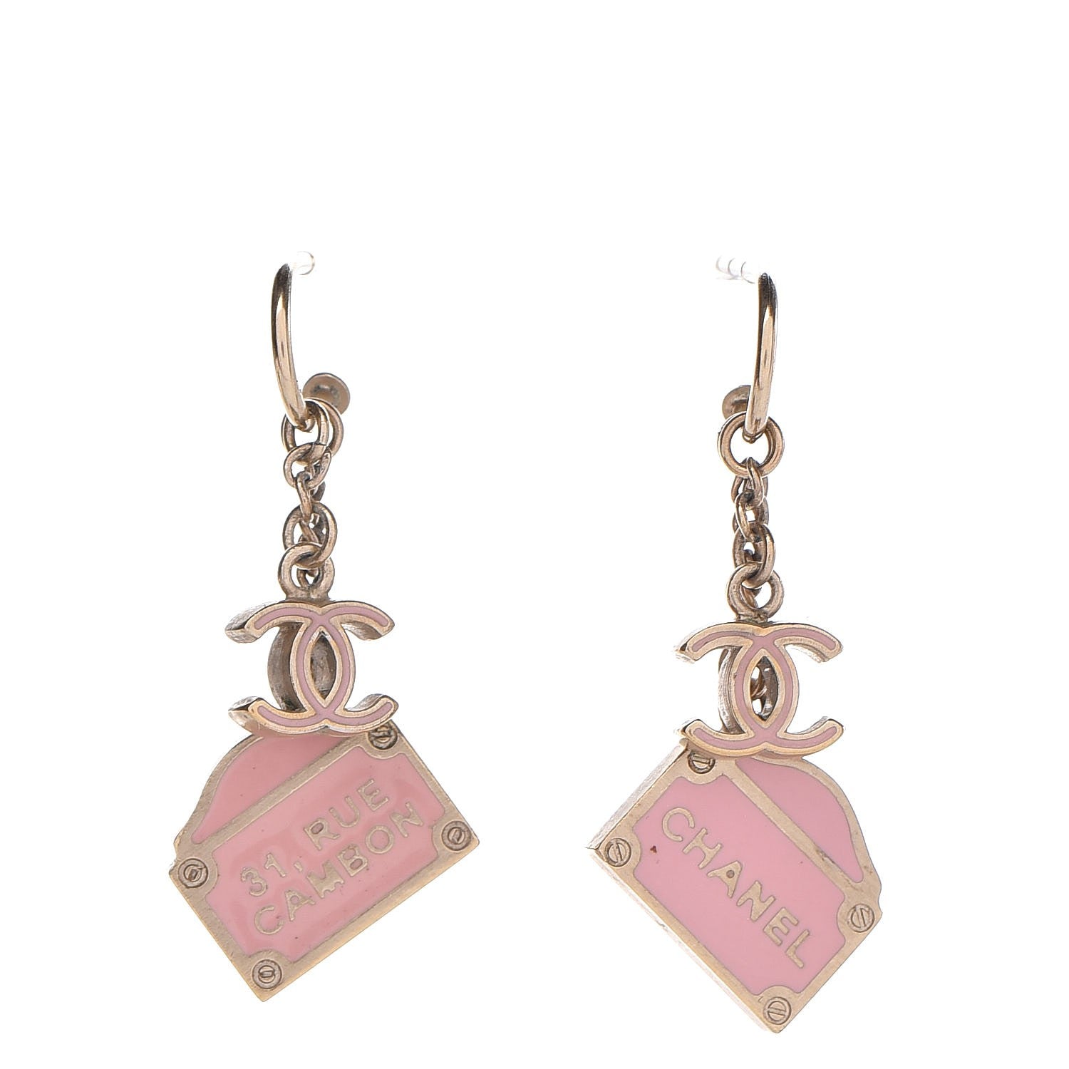Chanel Enamel Rue Cambon CC Earrings Pink Gold 1 of 3