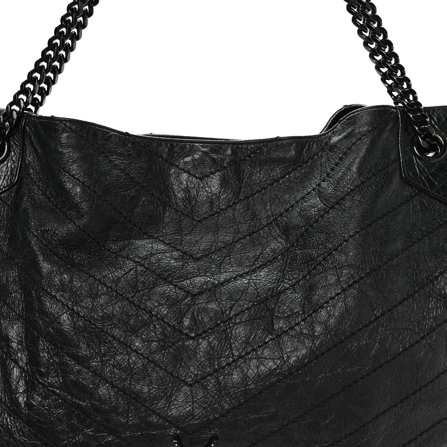 Crinkled Calfskin Matelasse Monogram Large Niki Shopper Tote Black