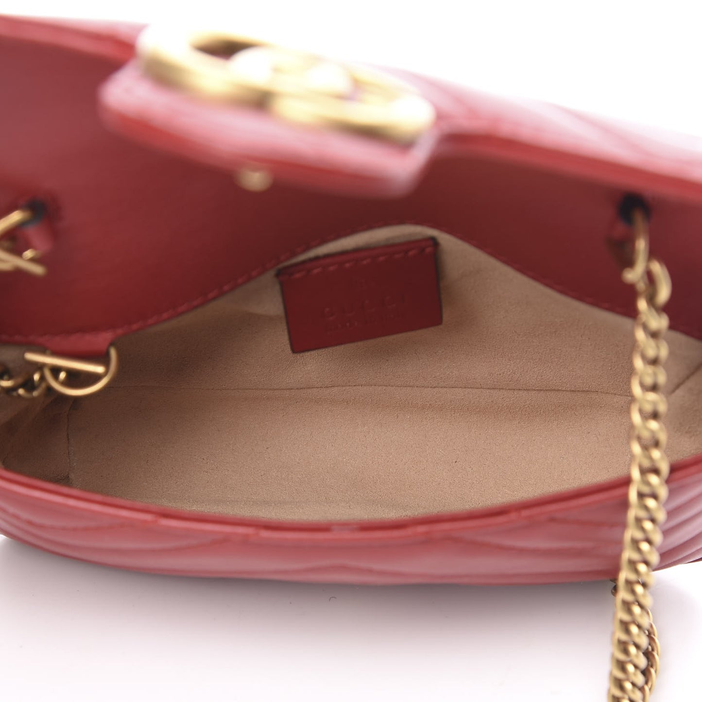 Calfskin Matelasse Super Mini GG Marmont Shoulder Bag Hibiscus Red