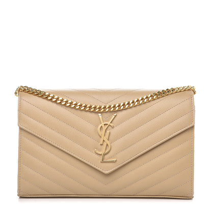 Saint Laurent Grain De Poudre Matelasse Chevron Monogram Chain Wallet Nude Powder 1 of 7