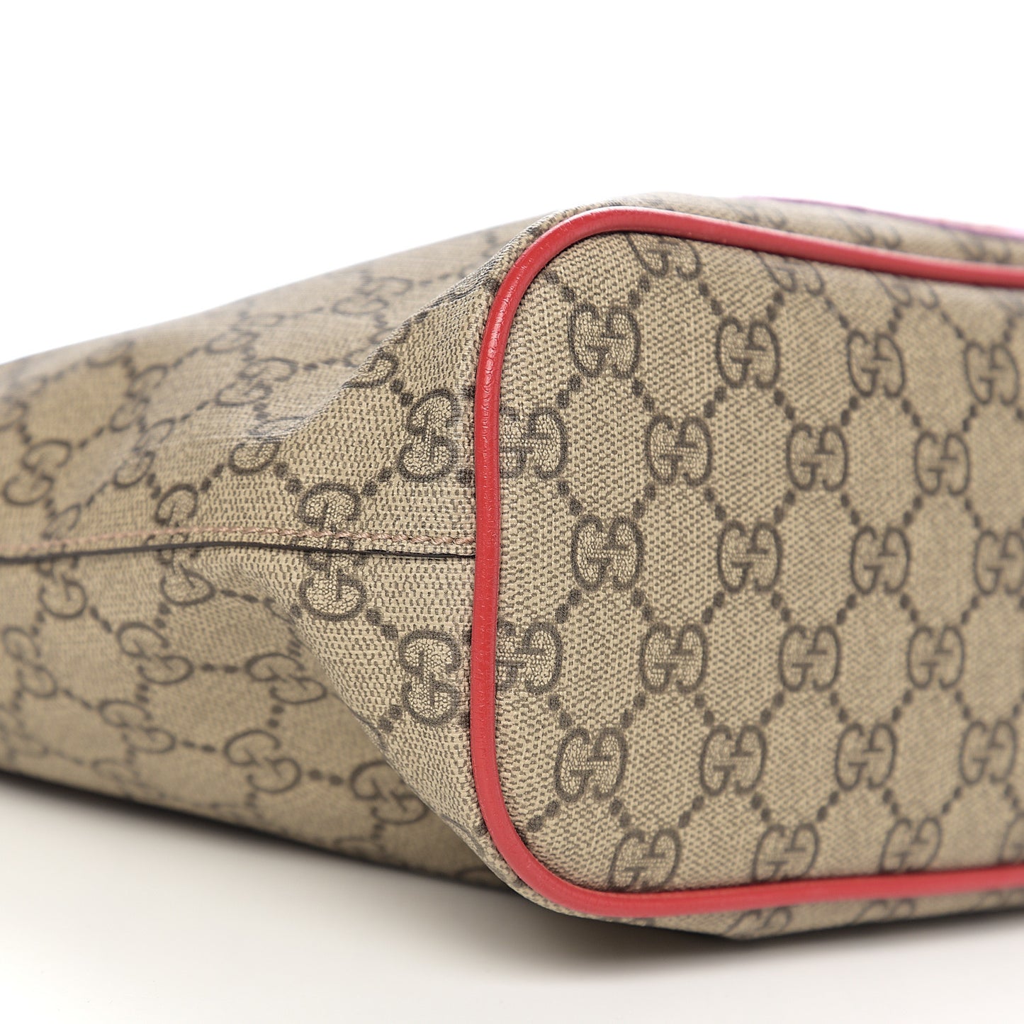 Soft GG Supreme Monogram Web Bosco Patch Small Crossbody Tote Beige Malva Hibiscus Red
