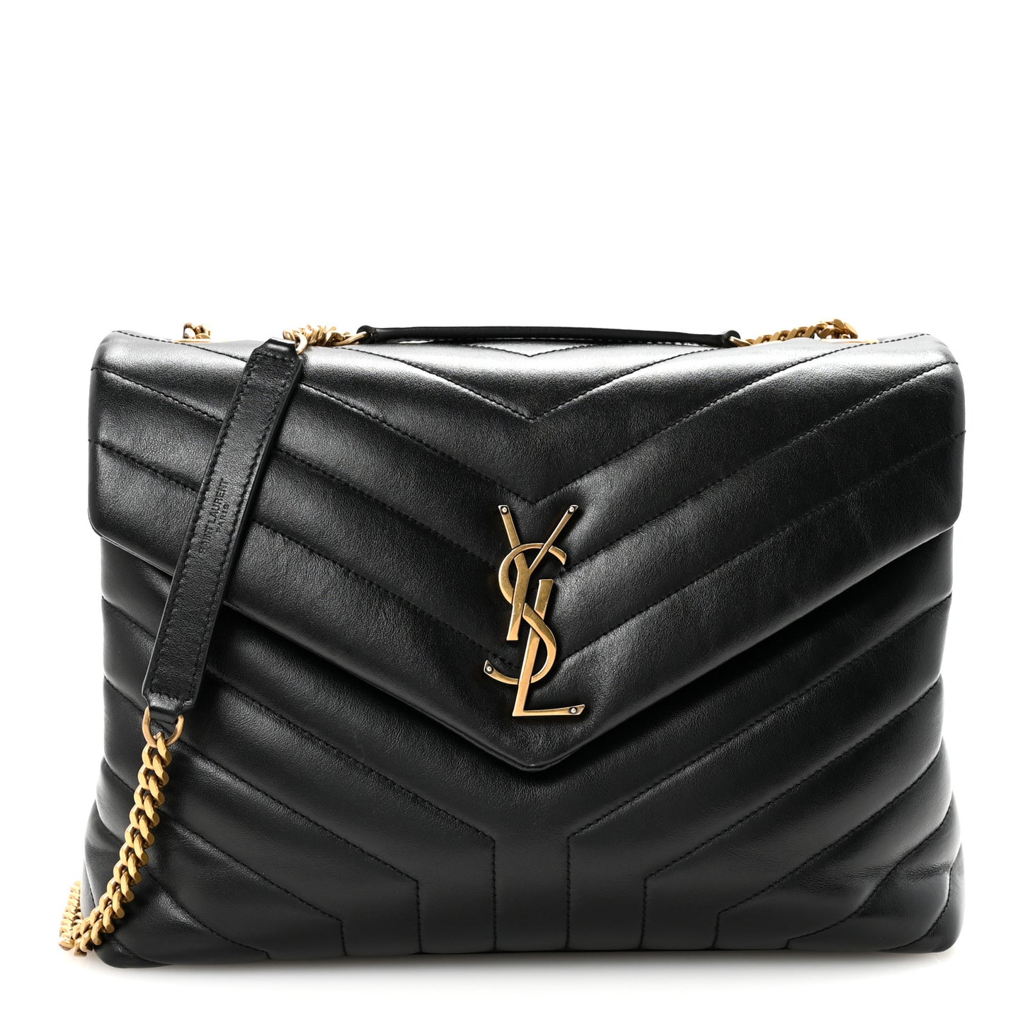 Calfskin Y Quilted Monogram Medium Loulou Chain Satchel Black