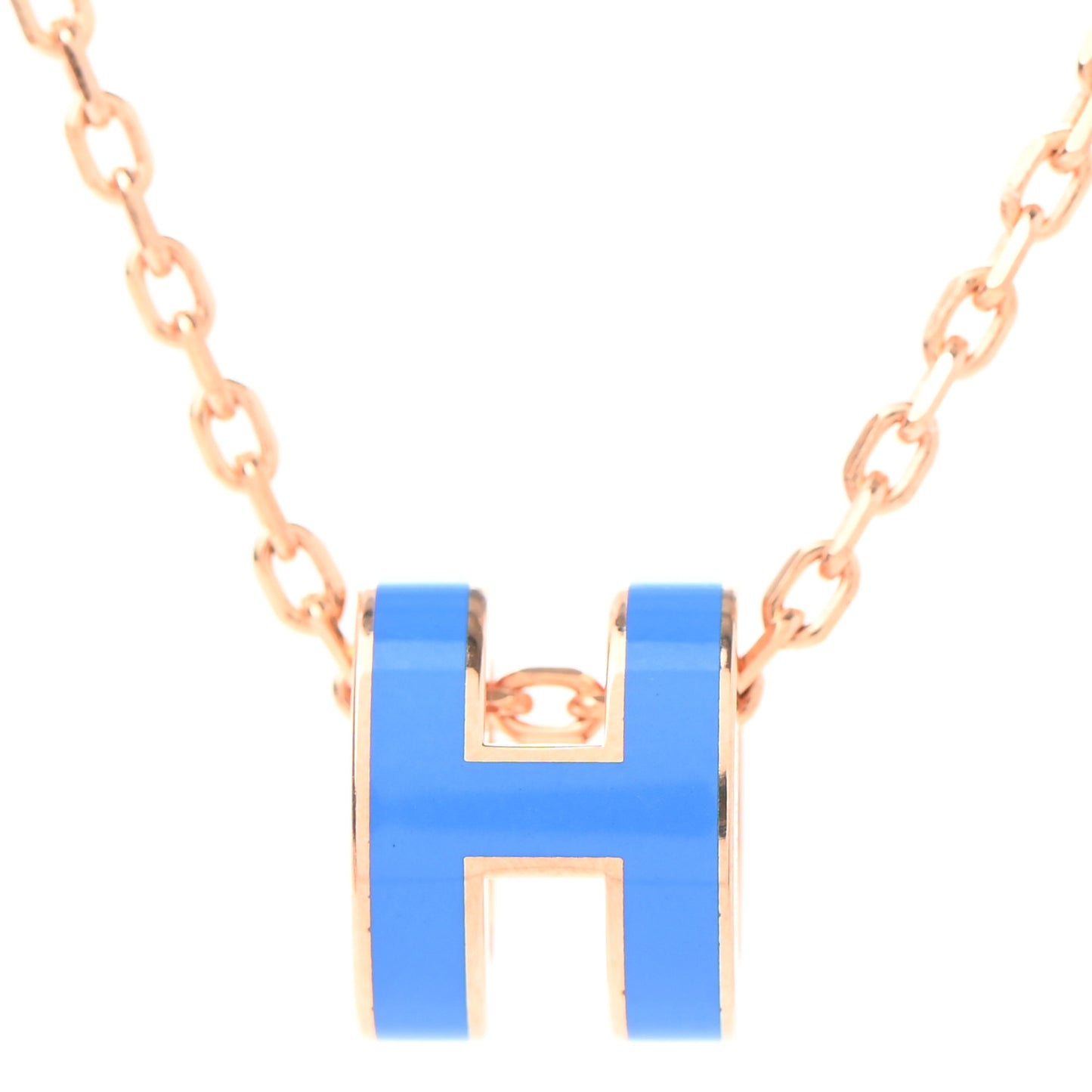 Lacquered Rose Gold Mini Pop H Pendant Necklace Bleu Sature