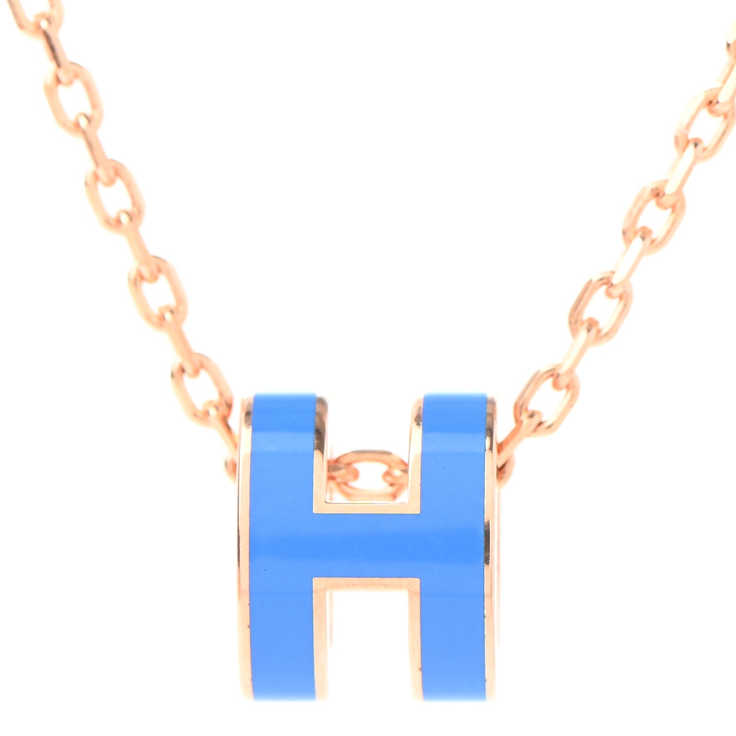 Hermes Lacquered Rose Gold Mini Pop H Pendant Necklace Bleu Sature 4 of 7
