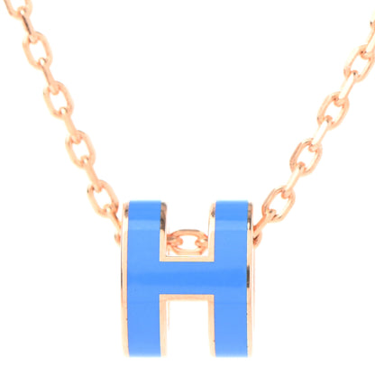 Hermes Lacquered Rose Gold Mini Pop H Pendant Necklace Bleu Sature 4 of 7