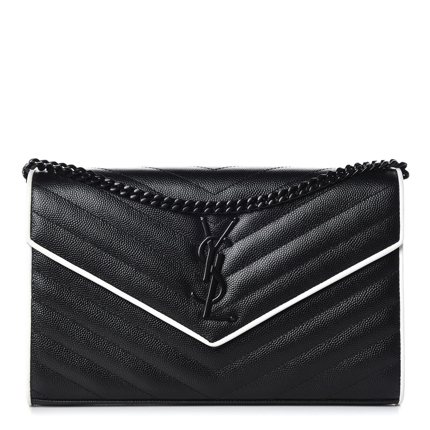 Grain De Poudre Matelasse Chevron Monogram Chain Wallet Black White
