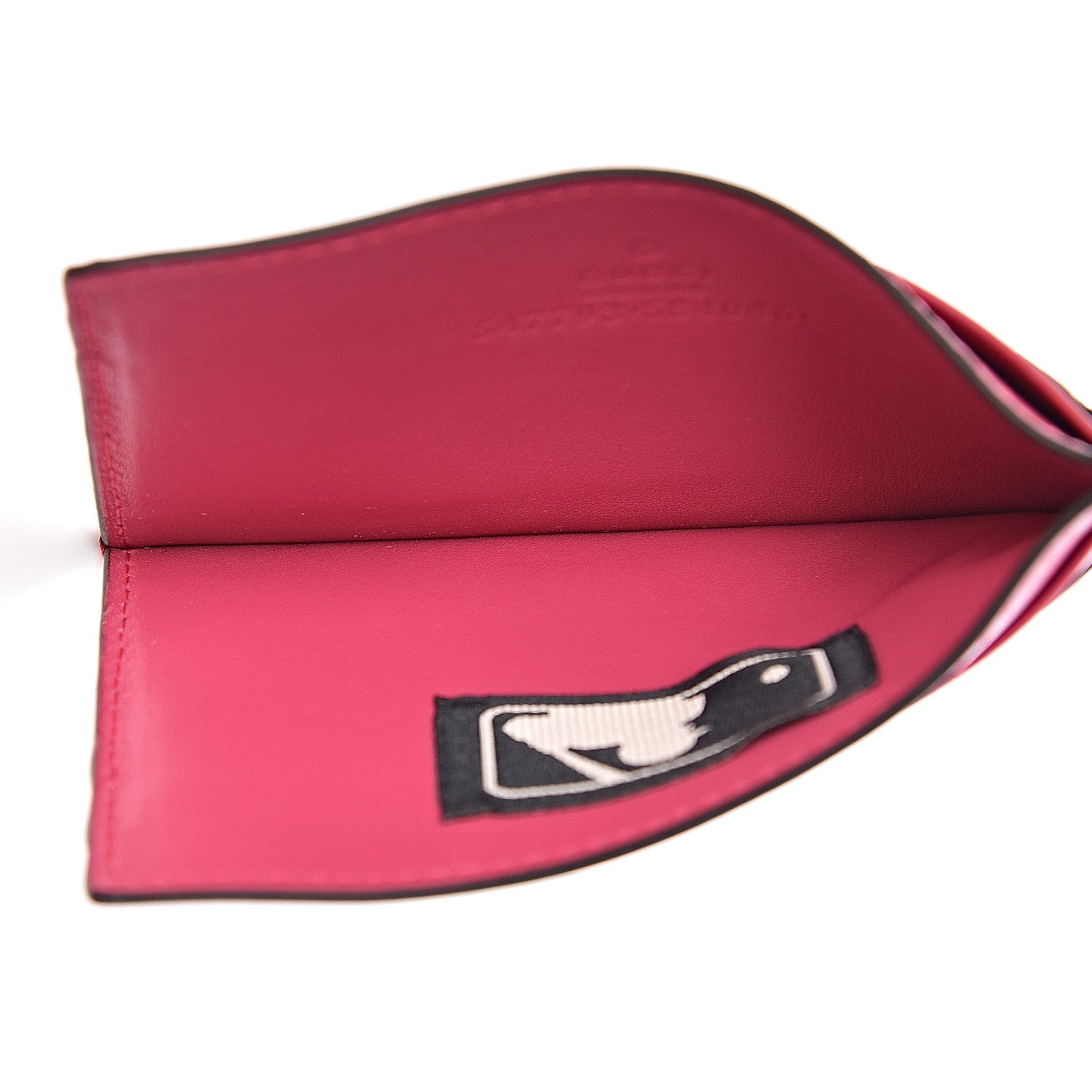 Gucci X MLB Guccissima Signature NY Yankees Embroidered Card Holder Box Pink Blue Ivory 5 of 8