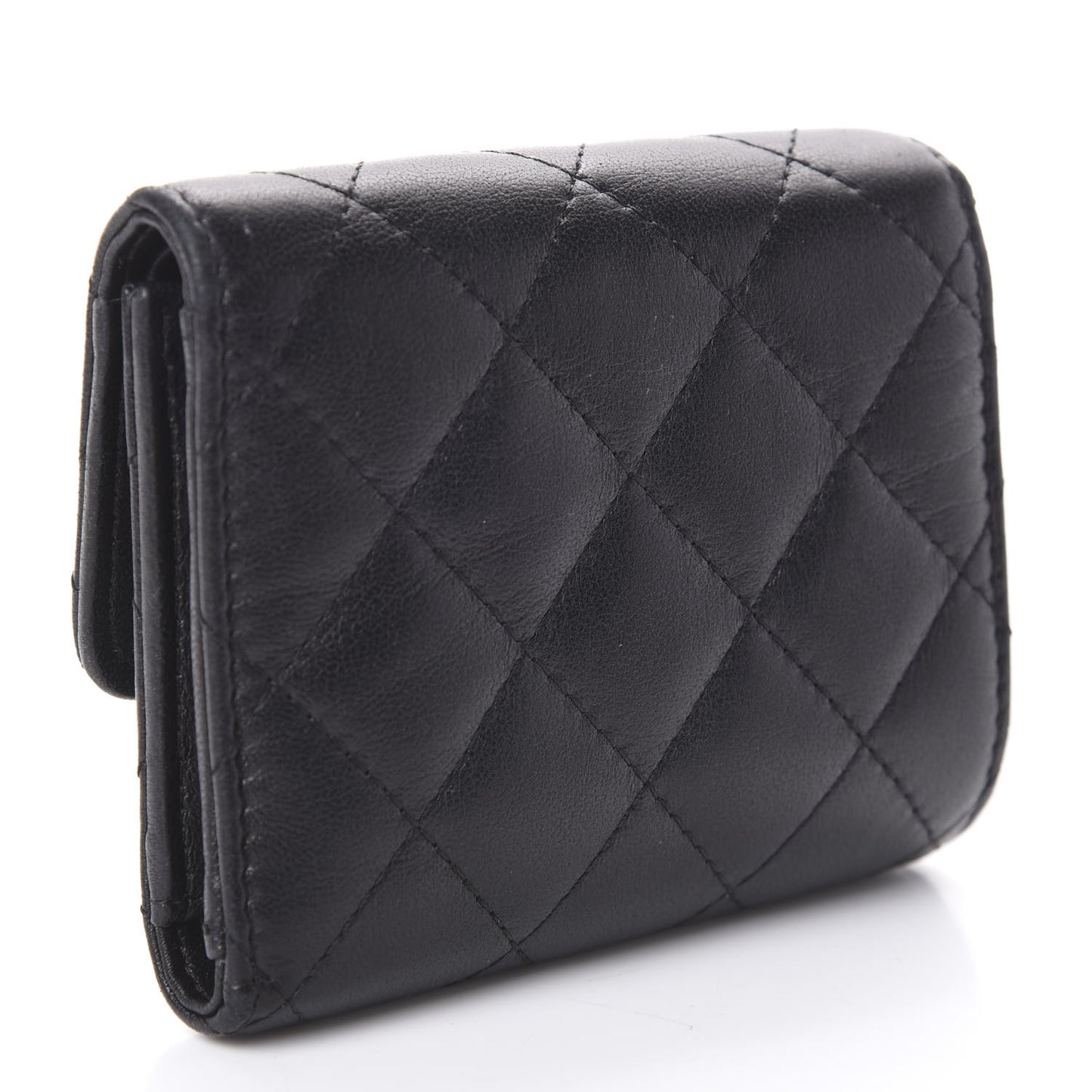 Quilted Compact Flap Wallet Black