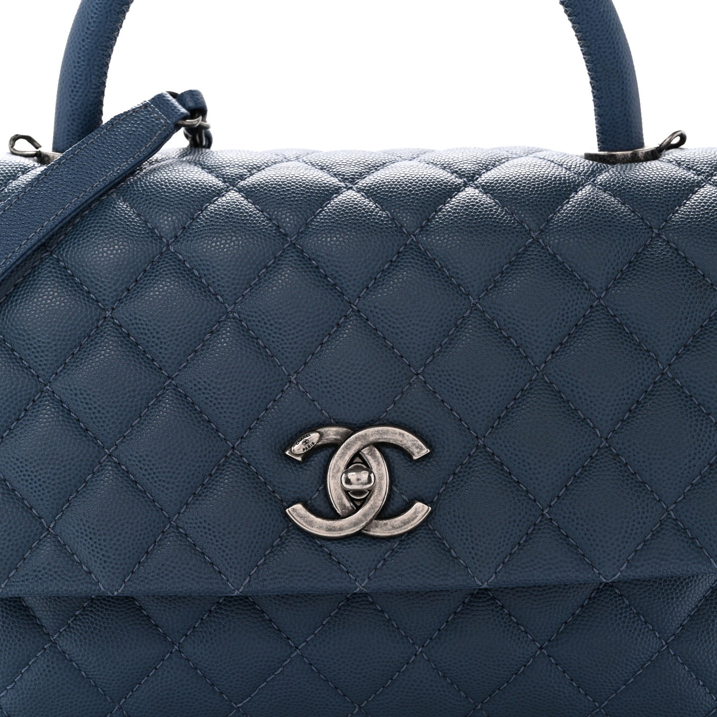 Caviar Quilted Small Coco Handle Flap Blue