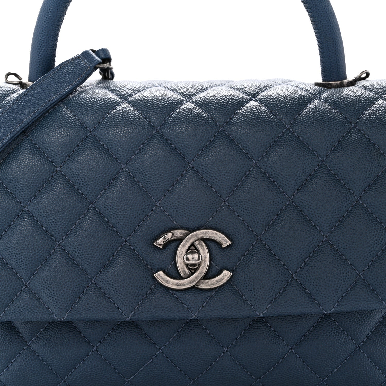 Chanel Caviar Quilted Small Coco Handle Flap Blue 8 of 10