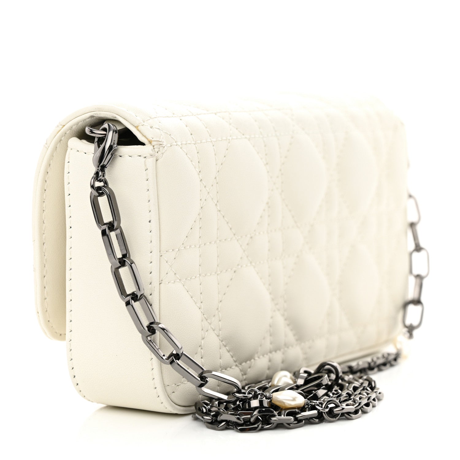 Christian Dior CHRISTIAN DIOR Calfskin Cannage Lady Dior Phone Pouch Latte 3 of 13