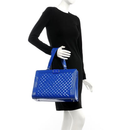 Chanel Patent Calfskin Quilted Plexiglass Boy Shopping Tote Blue 2 of 8
