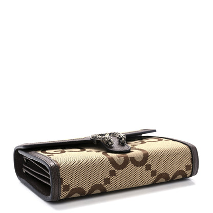 Gucci Monogram Jumbo GG Textured Dollar Calfskin Mini Dionysus Chain Wallet Camel Ebony New Acero 3 of 8