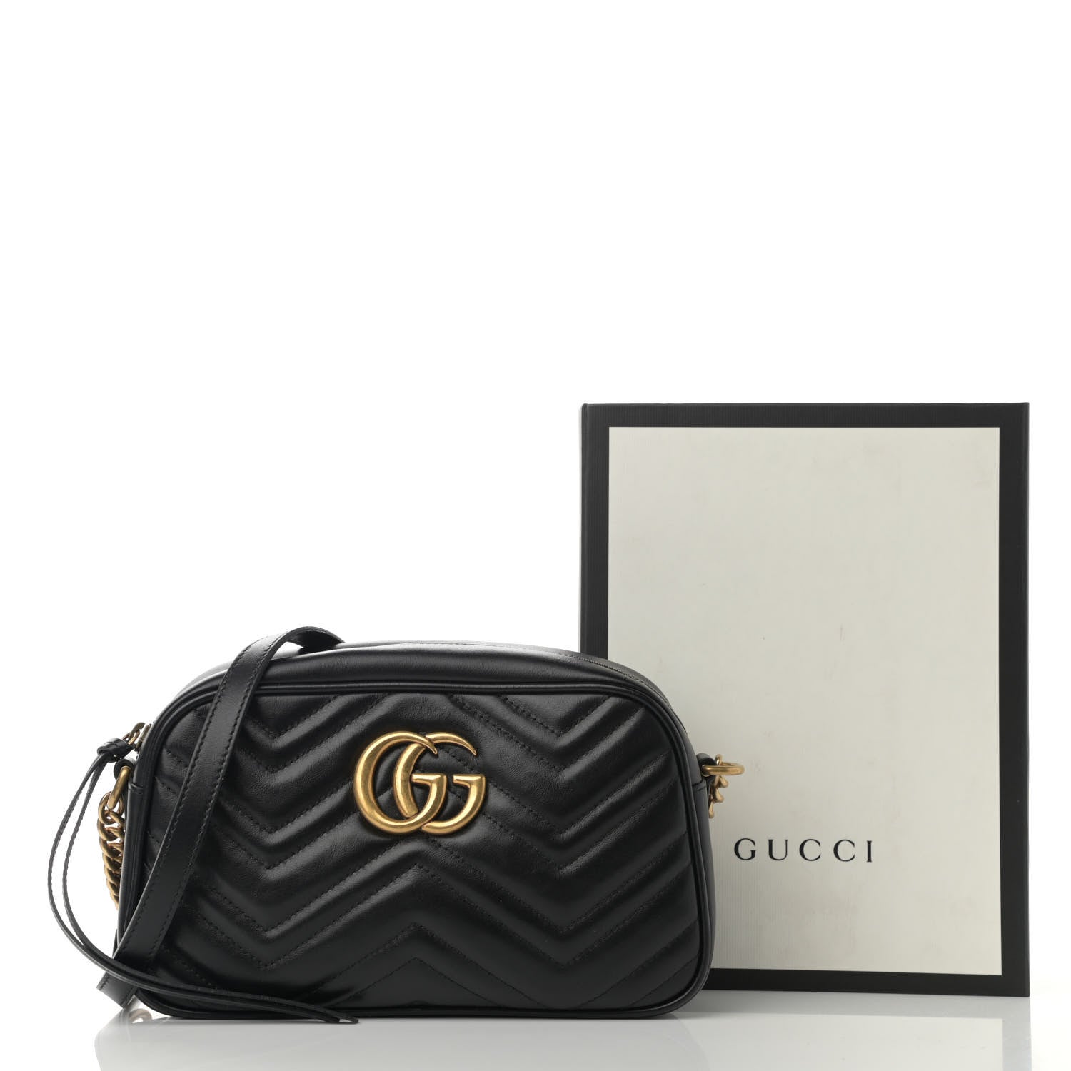 Gucci Calfskin Matelasse Small GG Marmont Chain Shoulder Bag Black 11 of 11