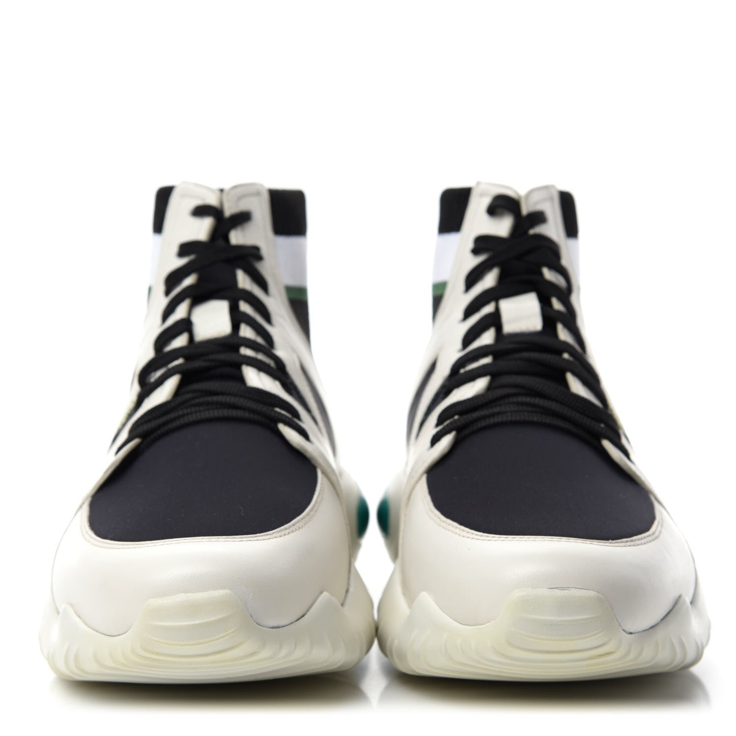 Fendi Calfskin Stretch Mens Lace Up High Top Sneakers 10 White Black 2 of 10