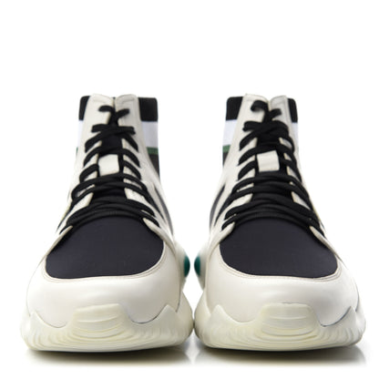 Fendi Calfskin Stretch Mens Lace Up High Top Sneakers 10 White Black 2 of 10