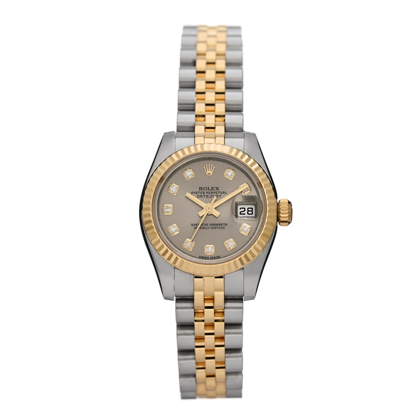 Stainless Steel 18K Yellow Gold Diamond 26mm Oyster Perpetual Datejust Watch Silver 179173