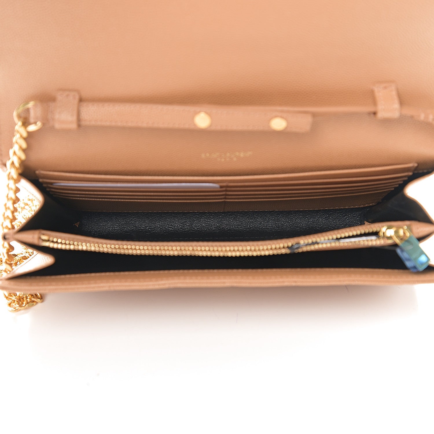 Saint Laurent Grain De Poudre Mixed Matelasse Triquilt Monogram Chain Wallet Cork 4 of 8