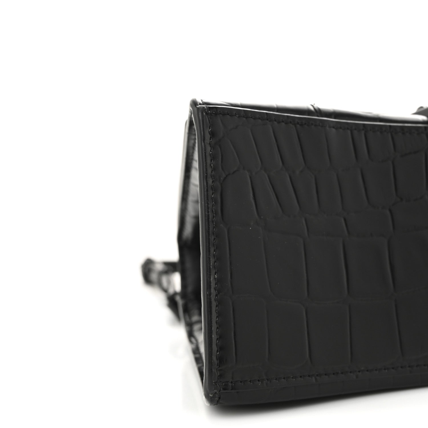 Balenciaga Semi Matte Calfskin Monochrome Crocodile Embossed Small Hourglass Top Handle Bag Black 8 of 9