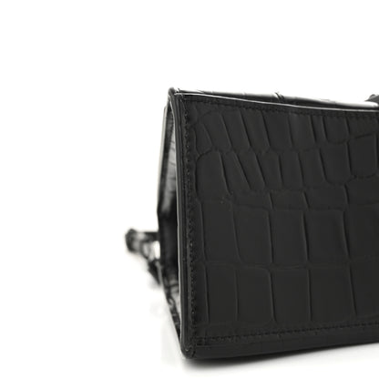 Balenciaga Semi Matte Calfskin Monochrome Crocodile Embossed Small Hourglass Top Handle Bag Black 8 of 9